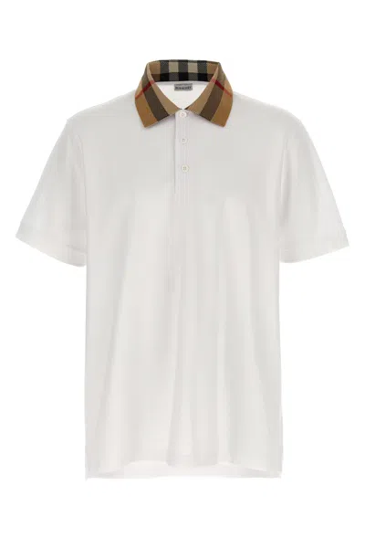 Burberry Check-collar White Polo Shirt With Three-button Placket