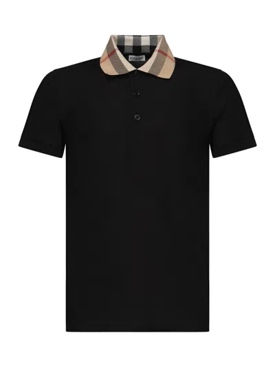 Burberry Piquet Polo Shirt With Check Collar Man In Multi