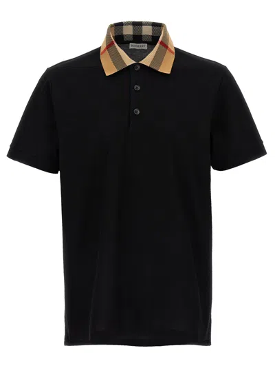 Burberry Piquet Polo Shirt With Check Collar Man In Multi