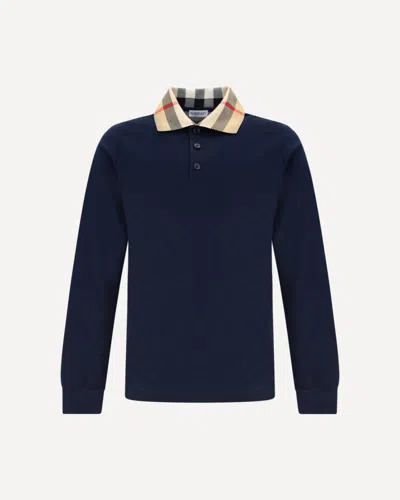 Burberry Long-sleeved Polo With Check-patterned Collar In Black