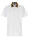 Burberry Check-collar White Polo Shirt With Three-button Placket In White