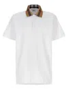 Burberry Check-collar White Polo Shirt With Three-button Placket In White
