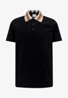 Burberry Check Collar Cotton Cody Polo Shirt In Black