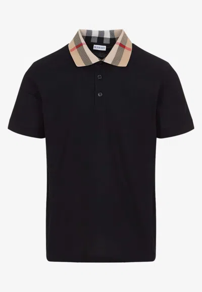 Burberry Piquet Polo Shirt With Check Collar Man In Multi