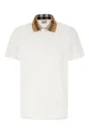 Burberry Check-collar White Polo Shirt With Three-button Placket In White