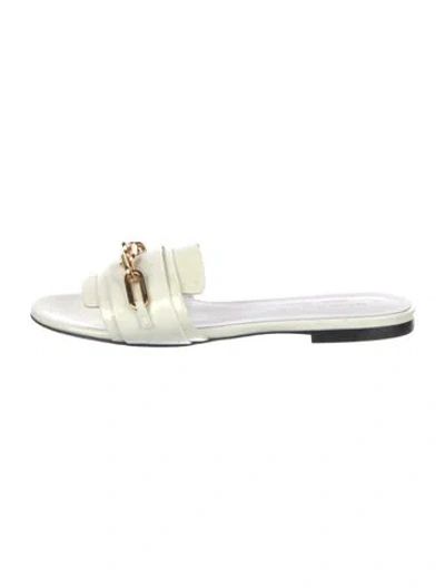 Pre-owned Burberry Coleford Patent Leather Slides In White
