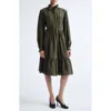 Burberry Colette Floral Tie Neck Long Sleeve Tiered Silk Dress In Green