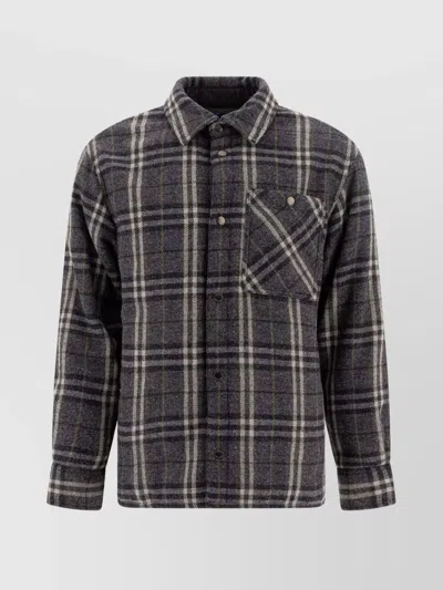 Burberry Collared Checked Jacket Chest Pocket In Blue