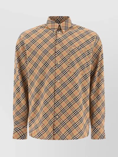 Burberry Collared Shirt With Pocket And Long Sleeves In Sand Ip Check