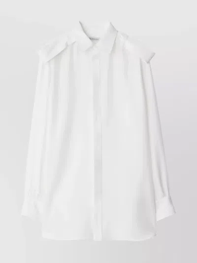 Burberry Collared Top With Curved Hem And Exaggerated Epaulettes In White