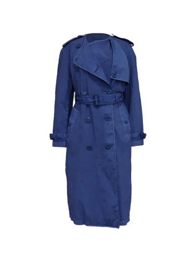 Pre-owned Burberry Collarless Double-breasted Trench Coat In Blue