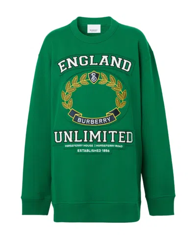 Burberry College Graphic Cotton Oversized Sweatshirt In Green