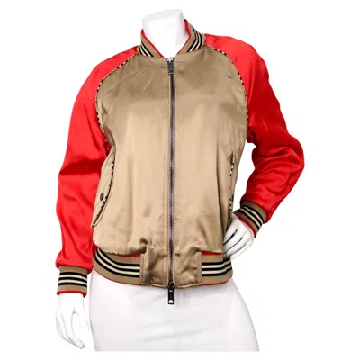 Pre-owned Burberry Colorblock Pattern Bomber Jacket In Beige