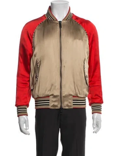 Pre-owned Burberry Colorblock Pattern Bomber Jacket In Red