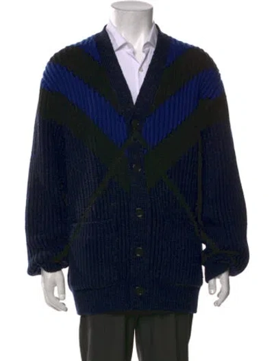 Pre-owned Burberry Colorblock Pattern V-neck Cardigan In Blue