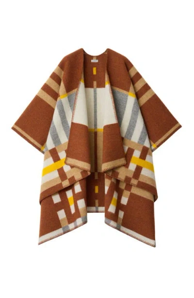 Burberry Colour Block Check  Wool Cape