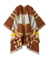 Burberry Colour Block Check Wool Cape In Brown
