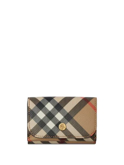 Burberry Compact Sand Ip Check Polyurethane Polyester Wallet In Red