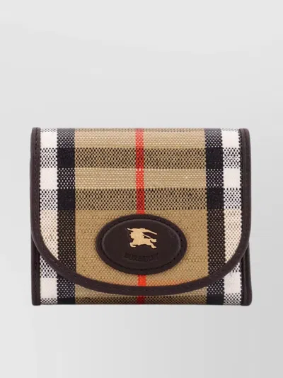 Burberry Compact Wallet With Leather Inserts In Check Pattern In Burgundy