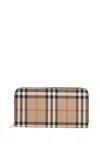 Burberry Compact Wallet With Zip In Beige Polyurethane Tartan Pattern In Cream