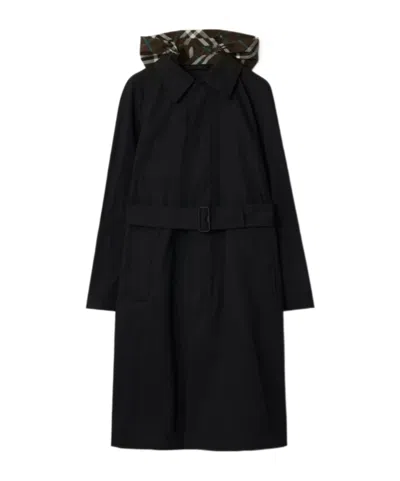 Burberry Long Nylon Cotton Car Coat In Black