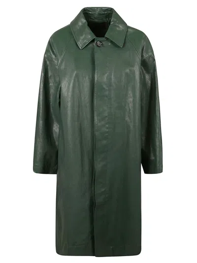 Burberry Concealed Long Coat In Ivy