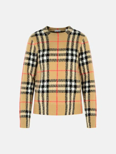 Burberry 'constance Check' Beige Cashmere And Wool Sweater In Brown