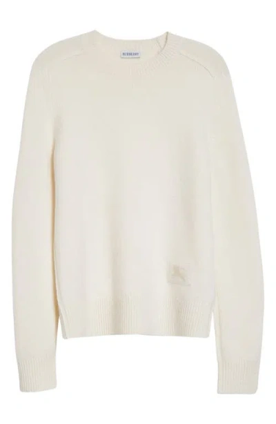 Burberry Constance Equestrian Knight Design Stretch Cashmere Crewneck Sweater In Neutral