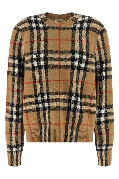 Burberry Check Wool And Cashmere Cardigan In Neutral