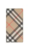 Burberry Beige Bi-fold Wallet With Check Motiv In Cotton Blend Man In Beige
