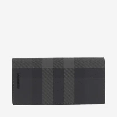 Burberry Continental Wallet With Check Pattern In Black