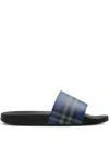 Burberry Check Pattern Flat Sole Slide Sandals In Blue
