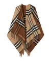 Burberry Wool-cashmere Contrast-check Cape In Brown