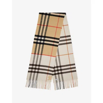 Burberry Womens Sand/pebble White Contrast Check Cashmere Scarf In Multi