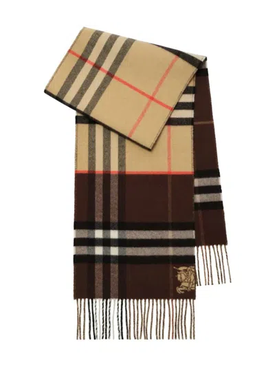 Burberry Contrast Check Cashmere Scarf Accessories In Brown