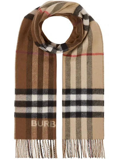 Burberry Contrast Check Cashmere Scarf In Beige