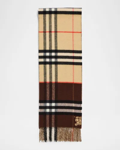 Burberry Contrast Check Cashmere Scarf In Brown
