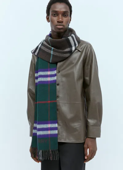 Burberry Contrast Check Cashmere Scarf In Green