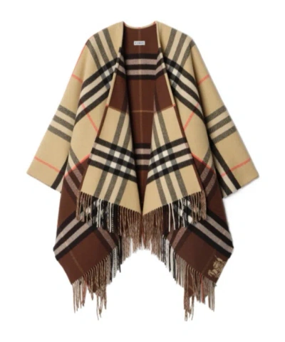Burberry Contrast Check Cashmere Wool Cape In Multi
