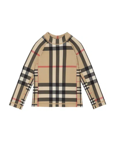 Burberry Contrast Check Long-sleeved Top In Nude