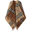 Burberry Contrast Check Wool Cashmere Cape In Archive Beige/dark Birch Brown