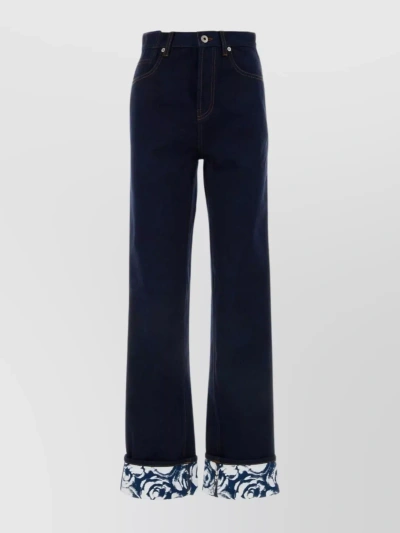 Burberry Contrast Cuff Denim Trousers In Blue