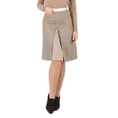 Pre-owned Burberry Contrast Seam And Box-pleat Detail Line A-line Skirt In Cedar Brown