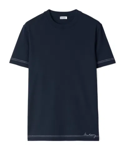 Burberry Contrast-stitching Cotton T-shirt In Storm