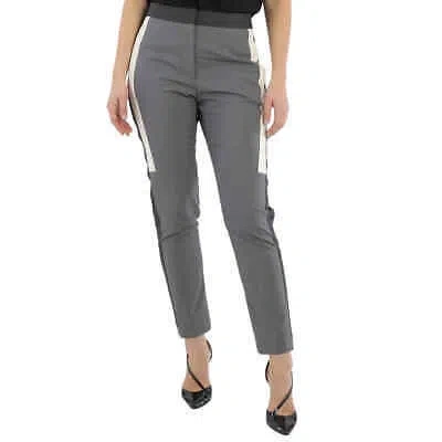 Pre-owned Burberry Contrast Stripe Crop Wool Trousers In Grey In Gray