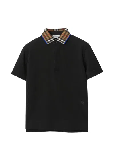 Burberry Kids' Contrast-collar Polo Shirt In Black