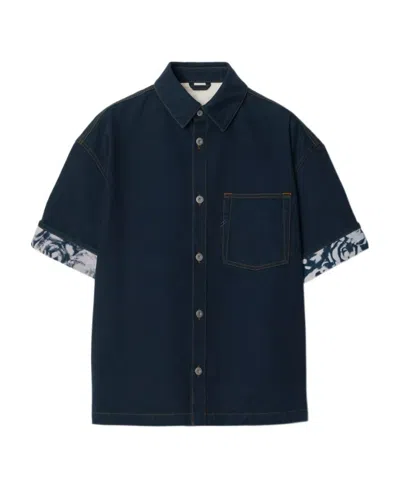 Burberry Contrasting-cuffs Denim Shirt In Blue