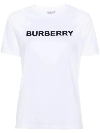 Burberry Contrasting Logo Print Ribbed Cotton T-shirt For Women In White