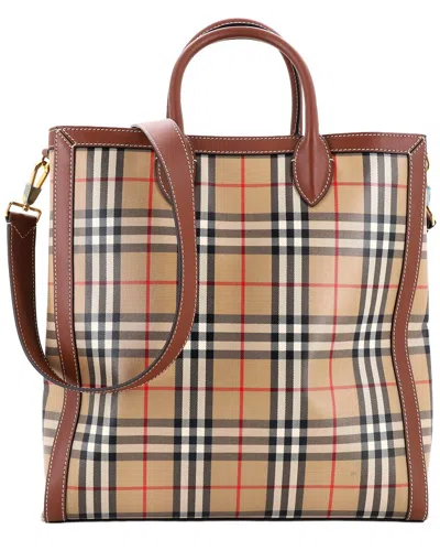 Burberry Convertible Tote Vintage Check Coated Medium (authentic Pre-loved) In Brown