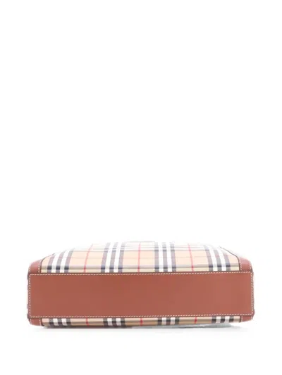 Pre-owned Burberry Convertible Vintage Check Coated Canvas Medium Tote Bag In Brown